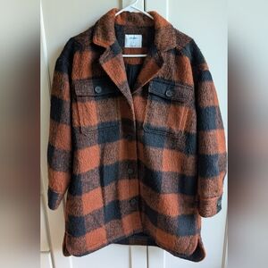 NWOT Old Navy Women's Plaid Pea Coat in Black and Brown, Sz S